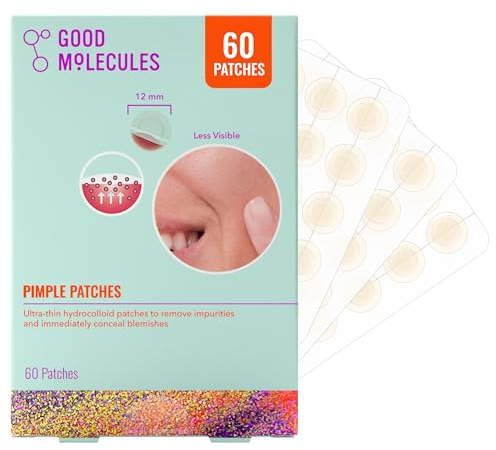Good Molecules Pimple Patches for Face, 60 Pack – Ultra-Thin Hydrocolloid Acne & Zit Patches, Invisible Under Makeup, Clinically Tested Acne Spot Treatment