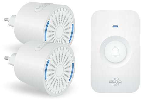 ELRO DB2000 Funk-Türklingel-Set - mit Zwei kompakten Plug-In-Empfängern - Reichweite 200 Meter - IP65 wasserdicht - 64 Melodien - Weiß