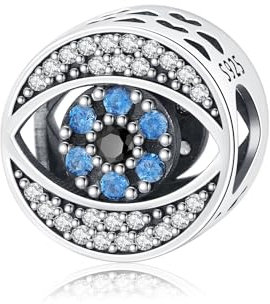 Odinstone Nazar Charm Bead 925 Sterling Silber Türkisches Auge Bead Charms für Damen Schutz Blau Spirituellen Türkischen Retro-Stil Charm Schmuck Geschenk für Frauen Mädchen