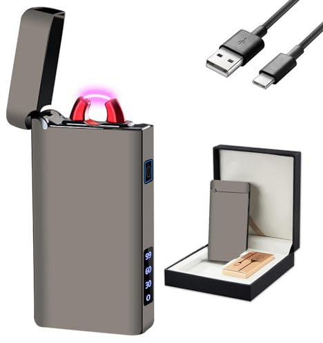 GADATOP Encendedor de Llama de Plasma de Arco Resistente al Viento, Encendedor eléctrico Recargable USB-C con indicador de batería LED (Gasa con Plumas, Negro)