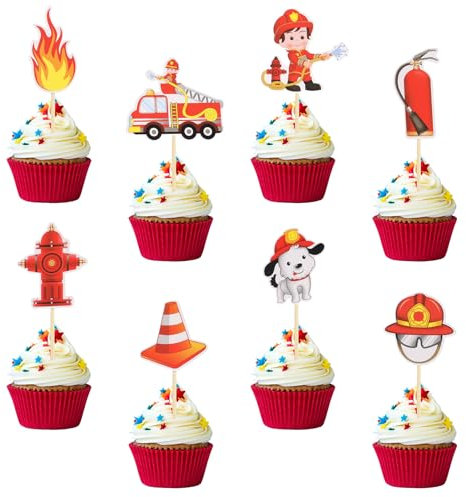 Jostift 56 Stück Tortendeko Feuerwehr, Feuerwehr Tortendeko Feuerwehr Deko Kindergeburtstag Feuerwehr Geburtstag Deko Feuerwehrmann Tortendeko Feuerwehrmann Kuchen Deko