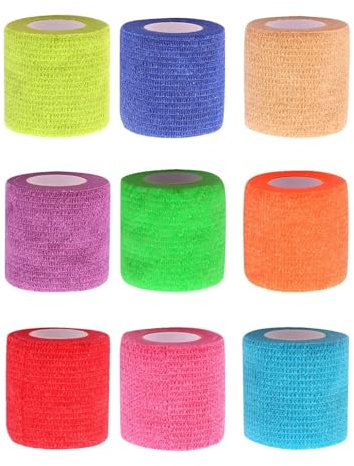 9PCS Haftbandage, Selbstklebender Verband, Selbsthaftende Cohesive Bandage,Elastische Binde Bandage Fixierbinde Haftbandage Selbstklebend,Tierverband, 5cm x 4.5m