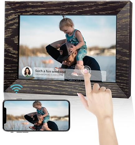Tibuta 8 Zoll WLAN Digitaler Bilderrahmen, 1280 * 800 IPS Touchscreen Digitaler Bilderrahmen, 16G-Walnuss, Teilen Sie Fotos oder Videos über die Uhale APP