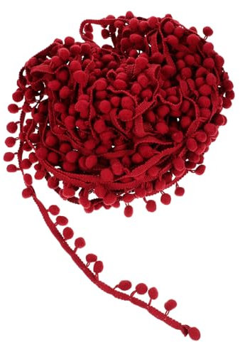 SEWOART Fransenborte mit Pompons Dekorative Quaste aus Acrylfasern in Rot Knitter und Verschleißfest Geeignet für Selbstgemacht Nähzubehör Kleidung und Vorhänge Elegante Verzierung