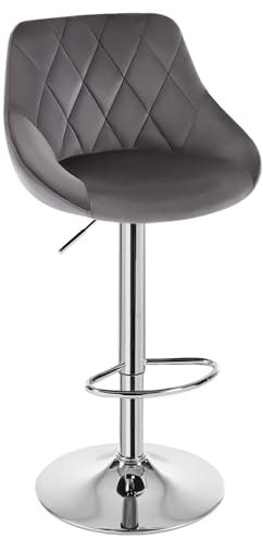 WOLTU Tabouret Bar, Chaise Haute Bar, Tabouret Velours, Réglable en Hauteur, avec Dossier, Repose-Pieds, Chaise Haute Cuisine, Gris foncé, BH138dgr-1