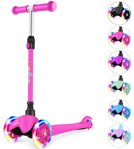 BELEEV Roller Kinder 2 Jahre, 3 Räder Roller mit LED Leuchtende Räder, Höhenverstellbare, Lean to Steer, Rutschfestes Deck, Scooter Kinder für 2 3 4 5 6 Jahre Mädchen Jungen, Dreiradscooter