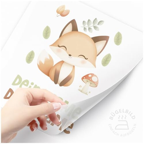 Moonworks® Bügelbilder Set für Kinder Waldtiere Personalisiert Tiermotive Wunschname Patches zum Aufbügeln auf Textilien Fuchs weiß standard