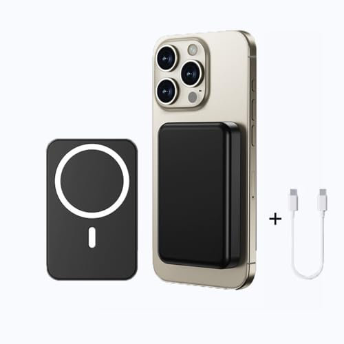 Batterie Externe Magnétique Power Bank sans Fil 5000mAh, PD 15W Charge Rapide Power Bank avec USB-C Entrée Chargeur Portable Compatible iPhone 16/15/14/13/12/Pro/Pro Max (Noir)