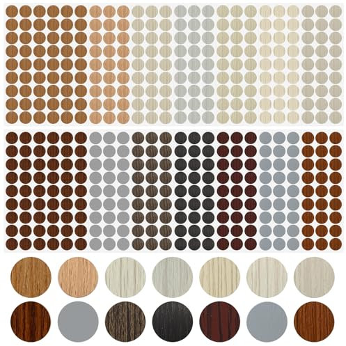 L&W Luck 14 Couleurs de Cache Vis Adhesif, 756 PièCes, Cache Trou Meuble Ronds de 21mm, Couvre Vis Décoratif Autocollants ImperméAbles en Grain de Bois, AdaptéS aux BibliothèQues, Armoires (Marron)