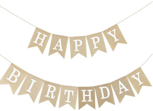 Vintage alles Gute zum Geburtstag Girlande Banner, Leinen Geburtstag Dekoration, Geburtstagsparty hängenden Wimpel Girlande, Dekoration für Geburtstagsparty, Baby Shower