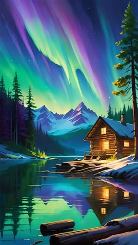 ARTGOTO Diamond Painting Eckige Steine Groß XXL Bilder Erwachsene,40x70cm Landschaft Aurora Polarlichter D,5D Diamant Painting Set Viereckige Quadratische Steine mit Zubehör Für Wohnzimmer Dekoration