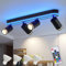 Deckenlampe LED Dimmbar mit Fernbedienung,RGB Farbwechsel 44W 3400LM Deckenleuchte,Deckenstrahler Schwenkbar,4 Flammig mit unteres Glühen 24W+4x5W GU10 spots,Modern Lampe Decke für Küche,Schwarz