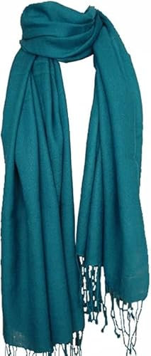 Avenella XXL Wollschal (205x70 cm inkl. Fransen) Feiner Weicher Unifarbener Gewebter Schal Tuch Stola aus 100% Wolle (Merino) Damenschal viele Farben zur Auswahl (Petrol)