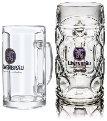 Celebration Spirits Lowenbrau Bierglas-Set, traditionelle deutsche Bierkrüge, 2-teilige Kollektion | 1L Krug + 0,5l Krug