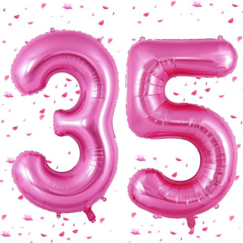 Rosa Pink Luftballon 35,Zahlen Luftballon Rosa Pink,40 Zoll Folienballon 3&5,Zahlenballon 35 Helium Ballon Luftballon 35 Geburtstag für 35th 53th Geburtstagsdeko Frau Mann Jubiläum Party Deko