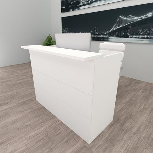 Henor Ebro Empfangstheke Rezeption 100x60/75x110 cm Holz Rezeptionstheken Empfangstisch Supermarkt Store Beauty Salon Friseur Kassentheke Büromöbel Laden-Theke Rezeptionsmöbe Weiß