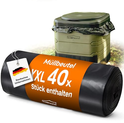 GLAMPmania Toilettenbeutel Camping für alle Campingtoiletten [Auslaufsicher & Reißfest] 40x Stk XXL Beutel 70 Liter | Sorglos Abenteuer Genießen | Toilette Tüte | Schwarze Müllbeutel - Jetzt Eintüten