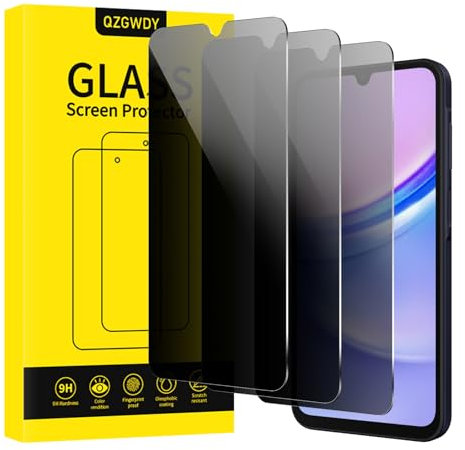 QZGWDY Verre Trempé Anti-Espion pour Samsung Galaxy A15 / A25, Lot de 3 Film Protection Écran Vitre Protecteur Protege Sans Bulles, Dureté 9H, Facile à Installer