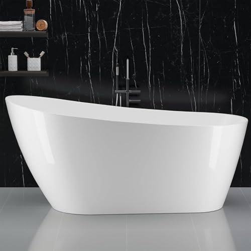 59 Acrylic Freestanding Bathtub, Deep Soaking Tub, High Back
