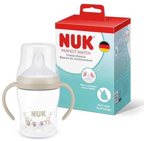 NUK Perfect Match Vaso Aprendizaje Bebe | 6+ meses | 150 ml | Vaso antiderrames para niños pequeños | Asas antideslizantes | Mono | 1 unidad