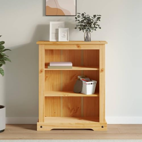 Fangmaliuyun Kiefernholz Bücherregal 3 Fächer Mexiko-Stil 80 x 29 x 100 cm Braun Massives Holz Einfacher Aufbau Wandbefestigung für Wohnzimmer Büro Flur
