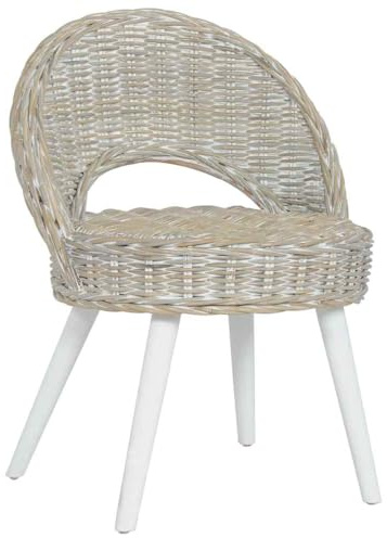 Mandloder Weißer Kubu-Rattan Sessel für Wohnzimmer, 60x60x79cm, bequemer Akzentsessel mit Holzbeinen, ideal für gemütliche Stunden, stabiles Design