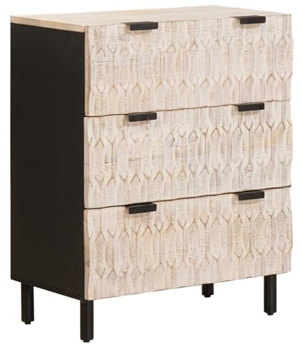 vidaXL Sideboard Weiße Gewaschene Oberfläche 60 x 33,5 x 75 cm, Modernes rechteckiges Mangoholz-Sideboard, Elegantes Stauraummöbel, funktionales Möbelstück, zeitgemäßer Schrank für das Esszimmer