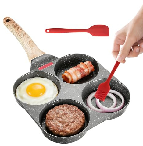 Egg Tray | Non Stick Pancake & Burger Cooking Pan for 4 Cups | Meal Prep Kitchen Utensils Set with Scraper and Brush | Tools