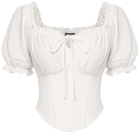 SCARLET DARKNESS Women's Renaissance Tops Corset Square Neck Blouse Short Puff Sleeves Blouses for UK