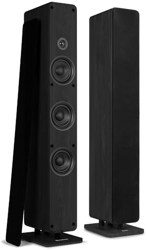 Audizio ARCO Passive Pair Floor Standing HiFi Tower Speakers, Passive 160W Stereo Tallboy Set, 3x 4 Woofers 1 Dome Tweeter, Premium Home Audio, Stylish Black Cabinets, Gold-Plated Terminals