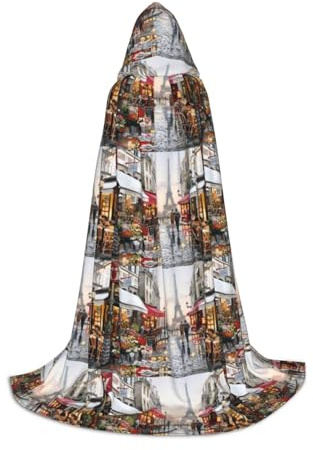bncab Peinture à l'huile Paris Street Scène Tour Eiffel Gothique Fantaisie Costume Cape à Capuche pour Adolescents Medieval Renaissance Fair Cosplay Stage Outfit