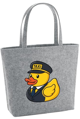 Huuraa Filzshopper Quietscheente Taxi-Fahrer Gummiente Chauffeur 22 Liter Grey Melange Filztasche Geschenkidee