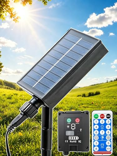 Joycome 24V Solarpanel für Lichterkette, Solarmodul für Gartenleuchte | 1200mAh; Solarladung & USB-C Aufladung; Fernbedienung; IP65 Wasserdicht; 4 Montagearten; Kompatibel mit Solar Lichterkette