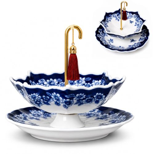 Porcelain Umbrella Tea Strainer, Blue White Ceramic Loose Leaf Infuser, Vintage Chinese Style Tea Filter, Suitable for Loose Leaf, Flower and Herbal Infusions, Kitchen Accessory Gift