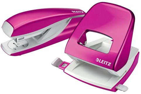 Esselte Leitz Locher NeXXt 5008 und Heftgerät NeXXt 5502 im Set, pink metallic