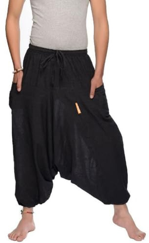 Simandra Haremshose „Singharaja“ I Schwarz (Einheitsgröße) I Fair gehandelte Unisex Aladinhose I Schlichte Pumphose für jedes Outfit I Baggy Hose I Handgemacht in Nepal