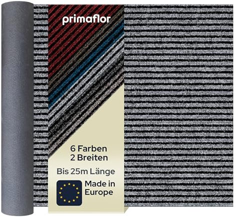 Primaflor Sauberlauf - Magnum, Grau, 1,00m x 17,50m, Rutschfester Schmutzfangläufer Meterware, Robuster Küchenläufer nach Maß, Zuschneidbarer Teppichläufer, Eingangsmatte für Flur und Windfang