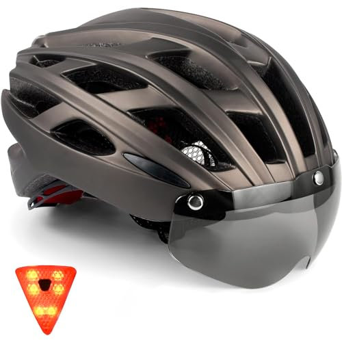 KINGLEAD Casque de Vélo Hommes Femmes Adulte avec éclairage LED et Magnétiques Visière,Casque VTT Montagne Protection Aimantée Cyclisme Route Amovible et Réglable Certifié CE 57-62CM