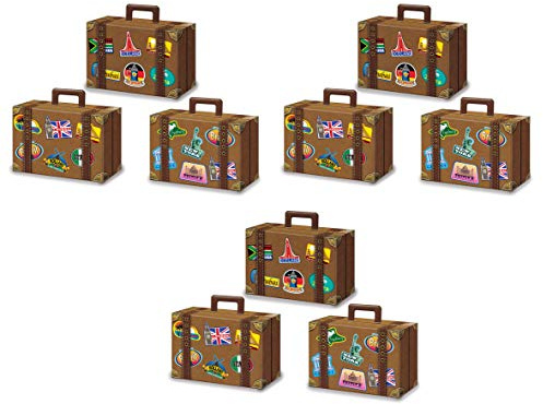 Beistle 54792 9-teiliges Geschenkkarton Kofferdekorationen, Weltreisende Dekoration, Partyzubehör, Papier, braun