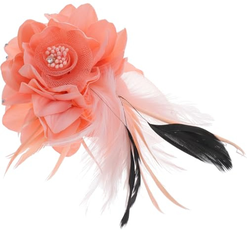Spilla Artigianale in Tessuto Con Fiore Rosa E Piuma Accessorio Elegante Per Sciarpe Cappelli E Idea Regalo Per Donne E Ragazze