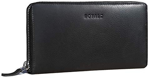 ROYALZ 'Lilly' Vintage Portemonnaie Damen Groß mit Reißverschluss Büffel-Leder RFID Schutz Frauen Geldbörse Querformat, Farbe:Schwarz