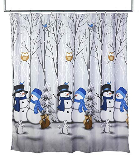 SKL Home Christmas Winter Friends Snowman Shower Curtain, Blue