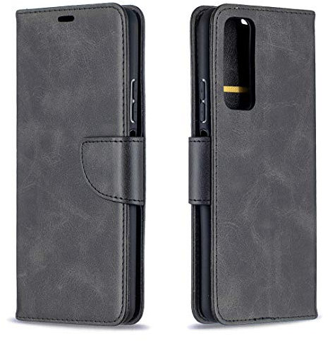 AIFILLE Pochette Rigida Compatibile con Huawei P Smart 2021 Nero Cover a Libro Portafoglio PU Pelle TPU Silicone Telefono Accessorize Trama di Originale Porta Carte Supporto Antiurto Protezione