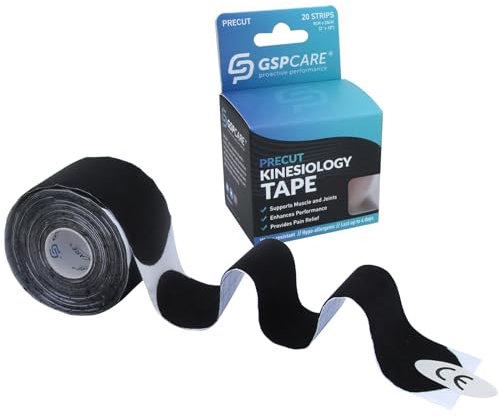 GSPCARE I-Kinesiologie-Tape, Vorgeschnittenes Sport Tapefür Muskeln zum Trainieren, 20 Stück Latexfreies Wasserdichtes Physio Tape 5 cm * 5m Schwarz