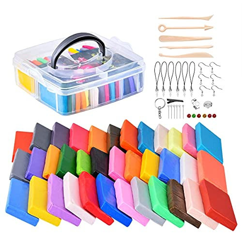 Ponk Polymer Clay Set - 24 Colours Playdough Modelling Clay for Kids, Oven Bake Clay Kit with Modelling Tools, Accessories and Storage Box - Nontoxic DIY Soft Blocks Clay Toy Gifts (Multicolour)