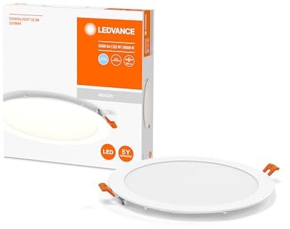 LEDVANCE LED SPOT INTEGRATED SLIM Ø22,5cm, Einbaustrahler Spot für sämtliche Innenbereiche, 22W, Farbtemperatur 6500K, 2000 Lumen, 240V, flaches modernes Design, inkl. Klemmvorrichtung, weiß