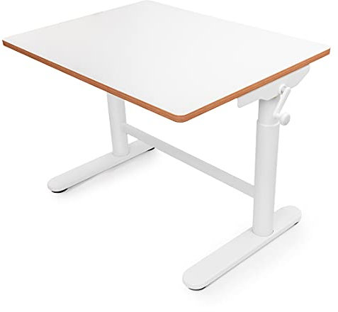 Spacetronik Kinderschreibtisch Höhenverstellbar Manuell 80x60 cm, Ergonomischer Kindertisch mit Kurbel, ab 6 Jahren, Verstellbar 49–70 cm, Abgerundete Ecken, 40 kg Belastbarkeit, Rucksackhaken