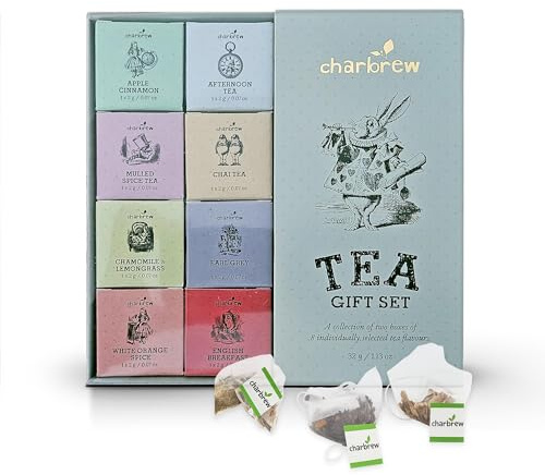 Charbrew Alice In Wonderland 16 Box Assortment Tea Gift Set - 16 Mesh Teabags 8 Mix Tea Blends Including Classic & Herbal/Fruit