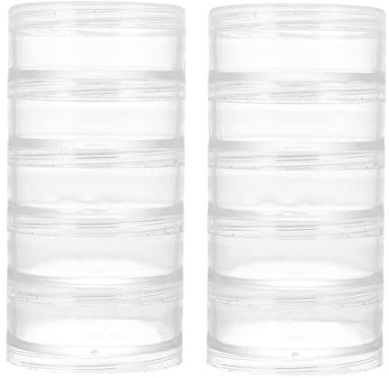 EXCEART 2 Sets Transparent Round Bead Storage Containers with Compartments, Stackable Jewelry Organizing Box for Crafts, Buttons, and Gift Display