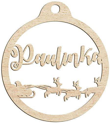 Personalisierte Weihnachtskugel aus Holz, graviert, Geschenk für die Feiertage, jeder Name, hängende Baumdekoration, natürliches Dekor (Modell 2)